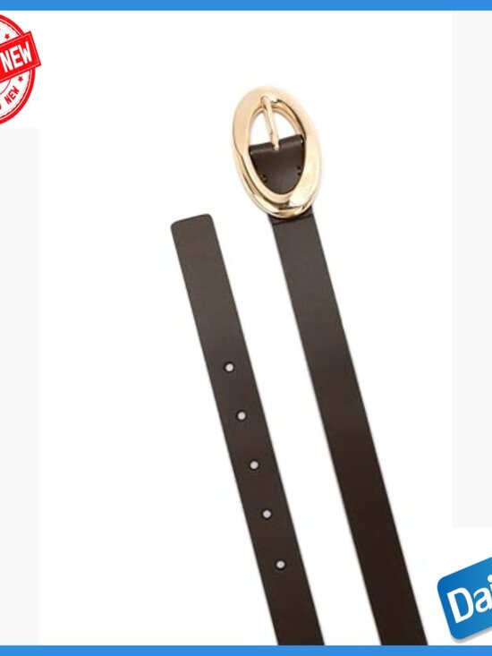 Leather Belt with Prong Buckle, Adjustable Fit, Medium Size